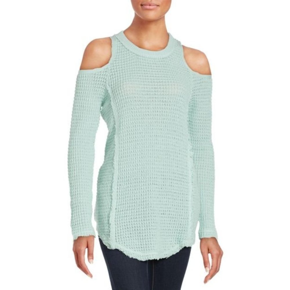 Like New Saks Fifth Avenue Cold Shoulder, Raw Hem Sweater S